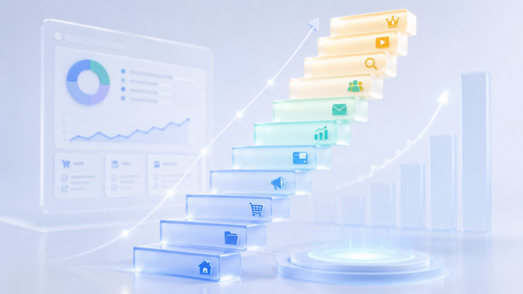 Sellvia tools priority ladder showing core dashboard tools first and advanced marketing tools later