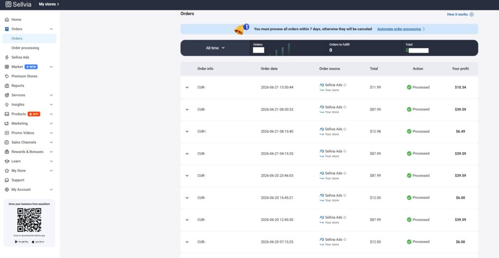 Sellvia dashboard