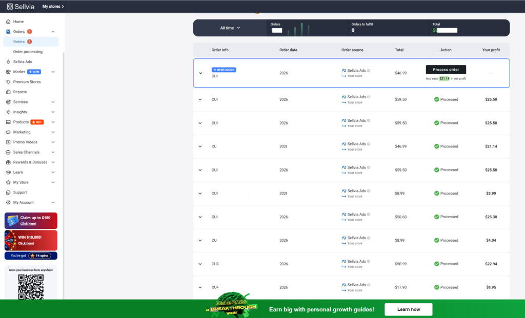 Sellvia orders