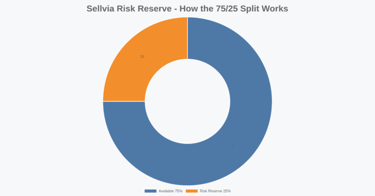 Sellvia Risk Reserve illustration showing 75 percent Available and 25 percent Risk Reserve